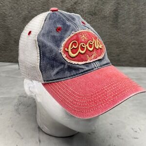 Coors Banquet Distressed Trucker Hat Baseball‎ Cap Red Denim Mesh Snapback
